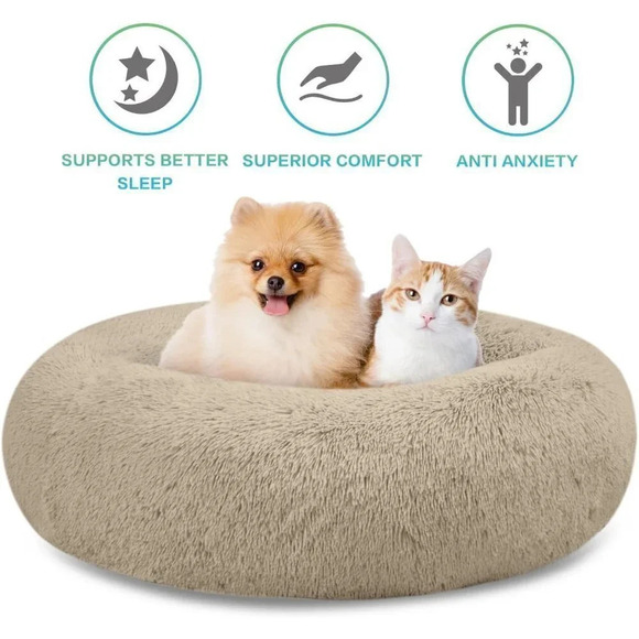 Anti Anxiety Plush Donut Dog Bed for Small Dogs Faux Fur  Cuddler Pet Bed - Picture 6 of 7